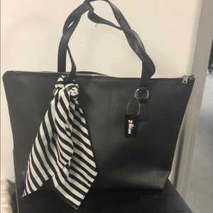 NWT Basic black tote with scarf accent